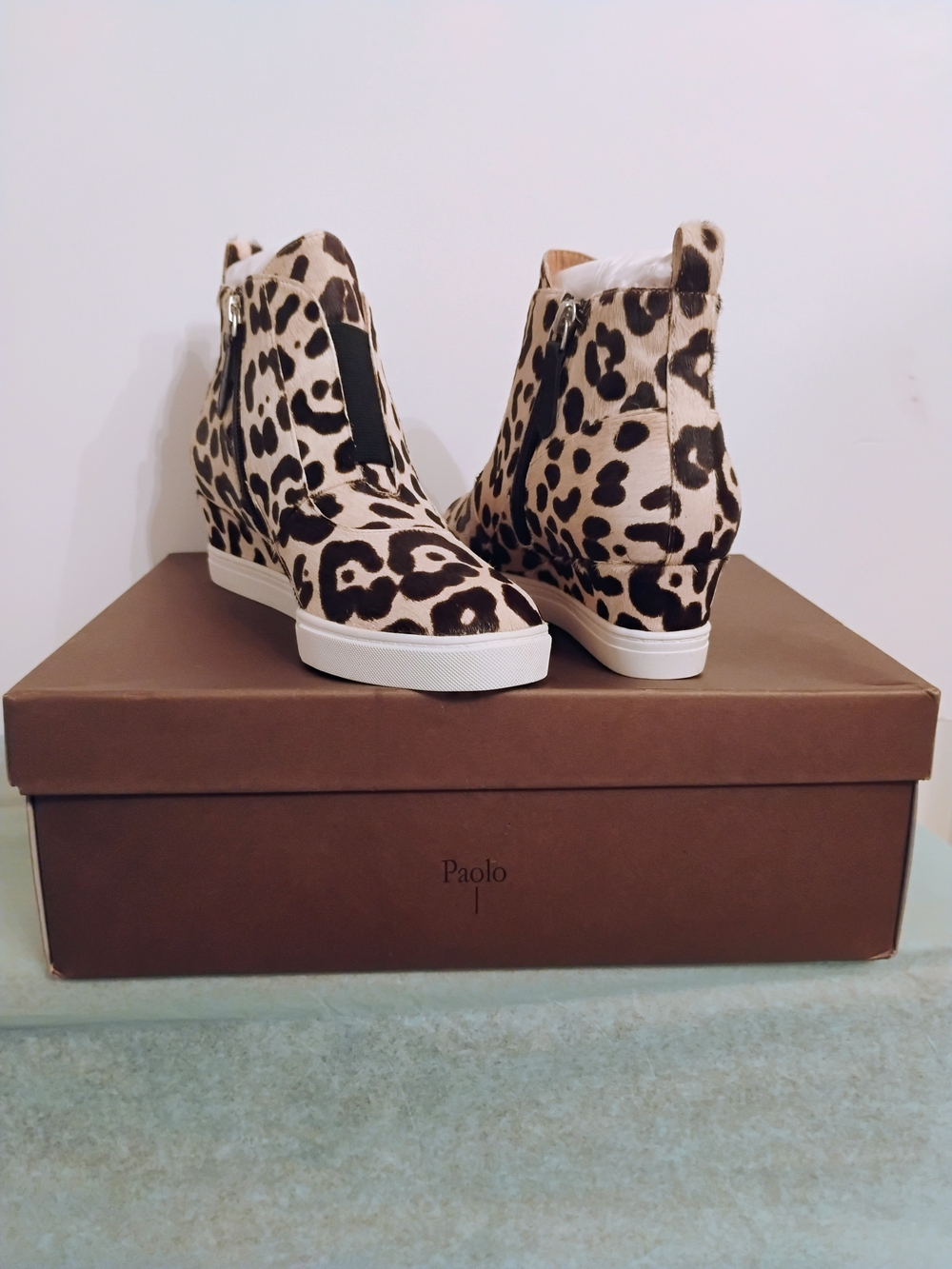 Paolo Leopard Print Wedge Sneaker - Beige/Black